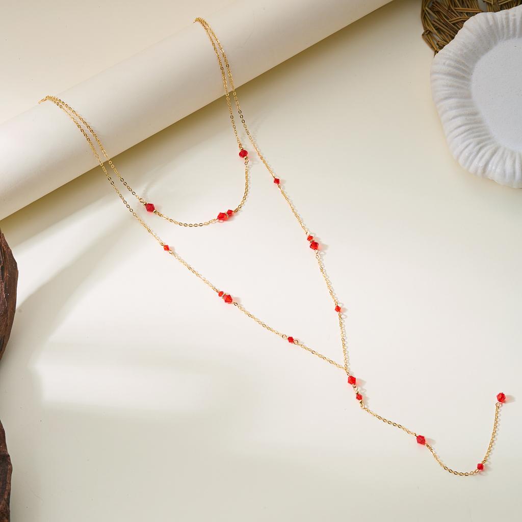 Trendy Y-Shaped Long Necklace for Women Dainty Double Layer Gold Color Chain Crystal Tassel Sweater Necklace Party Jewelry Gift