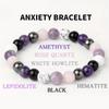 Pulseira de alívio de estresse Ametista Turmalina Negra Quartzo Transparente Hematita Lepidolita Quartzo Rosa e Cristal Redondo Branco de 8 mm