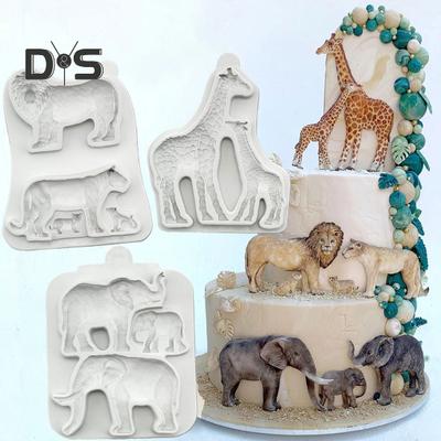 3 Styles Fondant Mold Flexible Durable Elephant Lion Giraffe Biscuit Mold