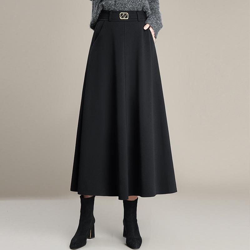 High-Waisted Black Wool A-Line Midi Skirt - Winter 2025 Edition