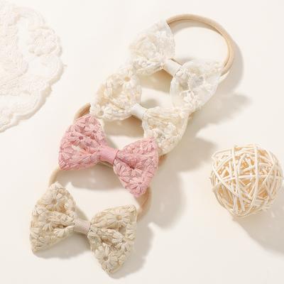 4 pièces Bandeau en Dentelle Brodée pour Bébé Fille Nouveau-né Élastique Bandeau Cheveux Mode Floral Ornements Cheveux Accessoires Bébé Chapeau à Nœud