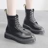 Martin Boots Women's Hard Leather Black Splicing Short Boots Men's and Women's Glossy Leather Boots Round Head Tooling Shoes