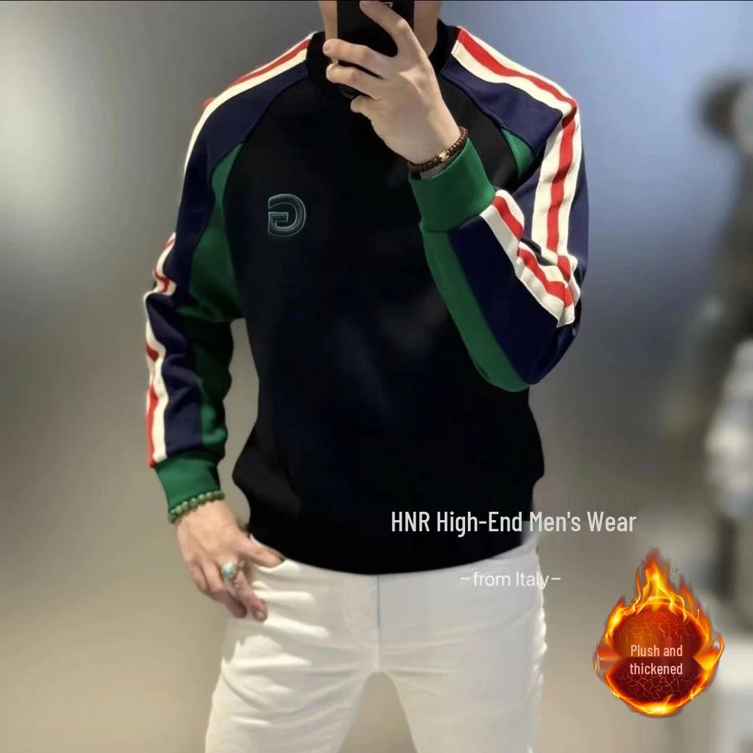 

European Style Men s Luxury Fleece-Lined Round Neck Hoodie - Trendy Design Bestseller 4XL чорний