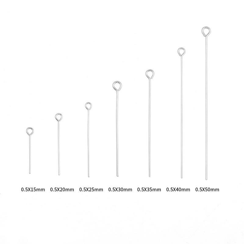 [15-50mm] 925 Sterling Silver Eye Head Pins Flat Head Pins T Shape Needles Ball Head Pins for Jewelry Making DIY 2pcs
