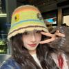 New dopamine color retro handmade warm plush hat women's autumn and winter wool hat knitted bucket hat cold hat