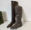 Women's High Boots Pointed Toe Square Heel Suede Roman Style Brown Knee-high Boots Women's Casual Low Heel Versatile Botas Mujer