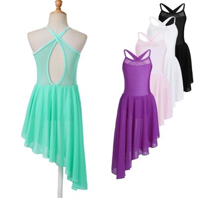 Kids Girls Sleeveless Cutout Back Lyrical Contemporary Dance Leotard Dress Latin Dance Costume