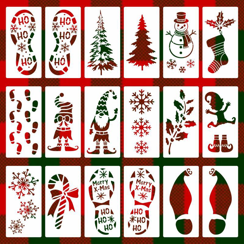 Christmas Wooden Hollow Painting Template Christmas Element Pattern Round Pendant Hollow Painting Template