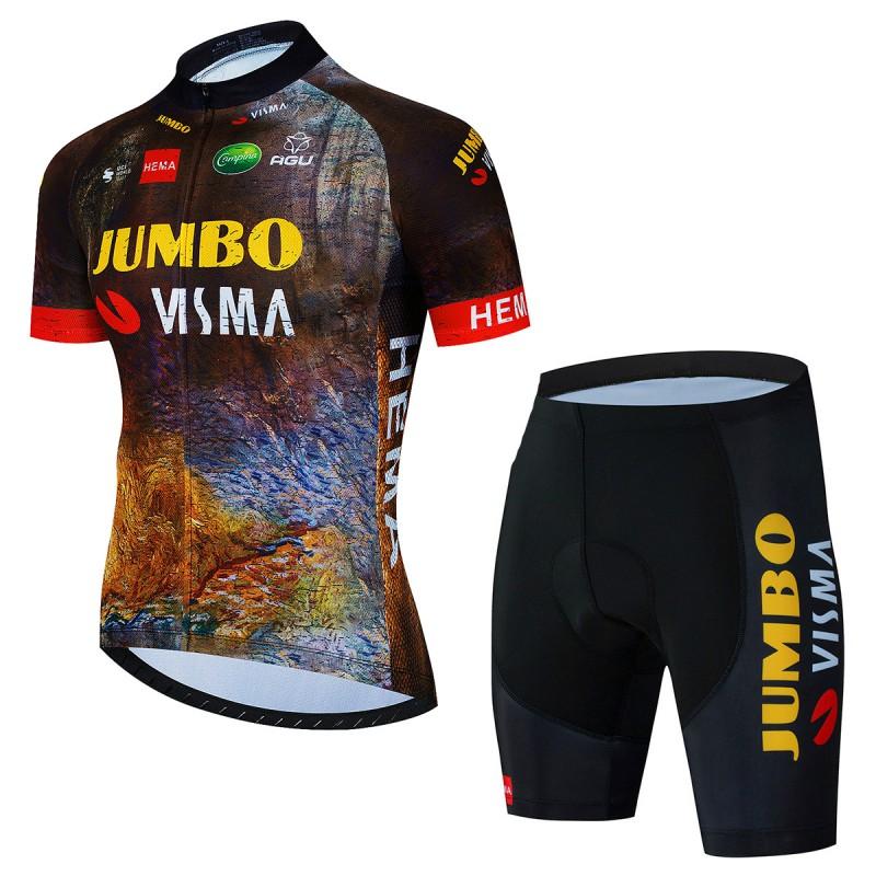 סט ג'רזי רכיבה Jumbo Visma Team שרוול קצר לאופני הרים וכביש, מתייבש במהירות, נושם, ערכה לגברים