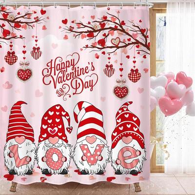 Valentine's Day Shower Curtains Funny Elf Skeleton Red Rose Love Heart Woman Gift Home Bathroom Curtain Decoration With Hooks