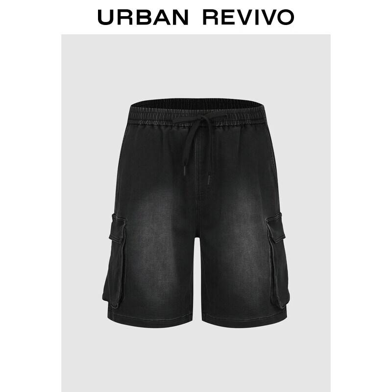 Men s Washed Denim Drawstring Cargo Shorts 29