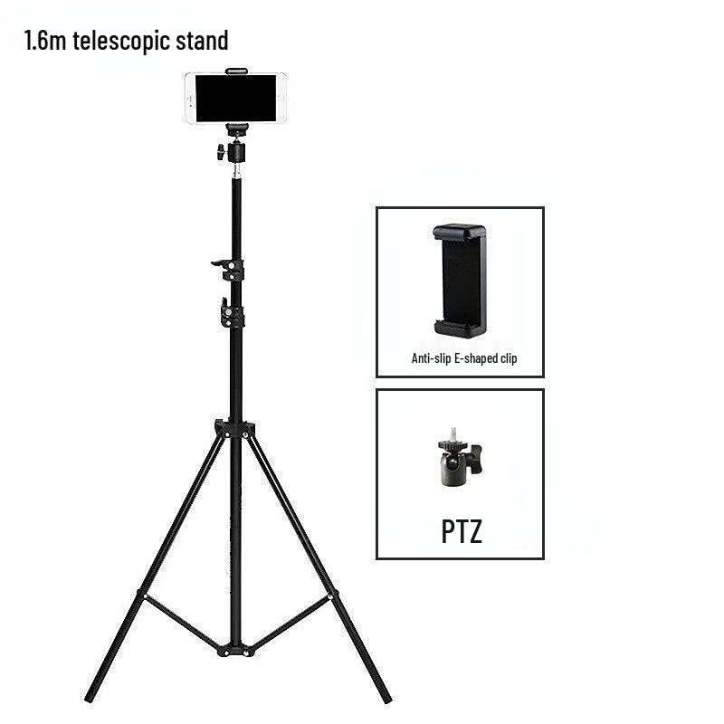 Stativ na mobilní telefon se světelným stojanem pro živé vysílání a fotografování, nastavitelná výška od 1,6 m do 2,1 m