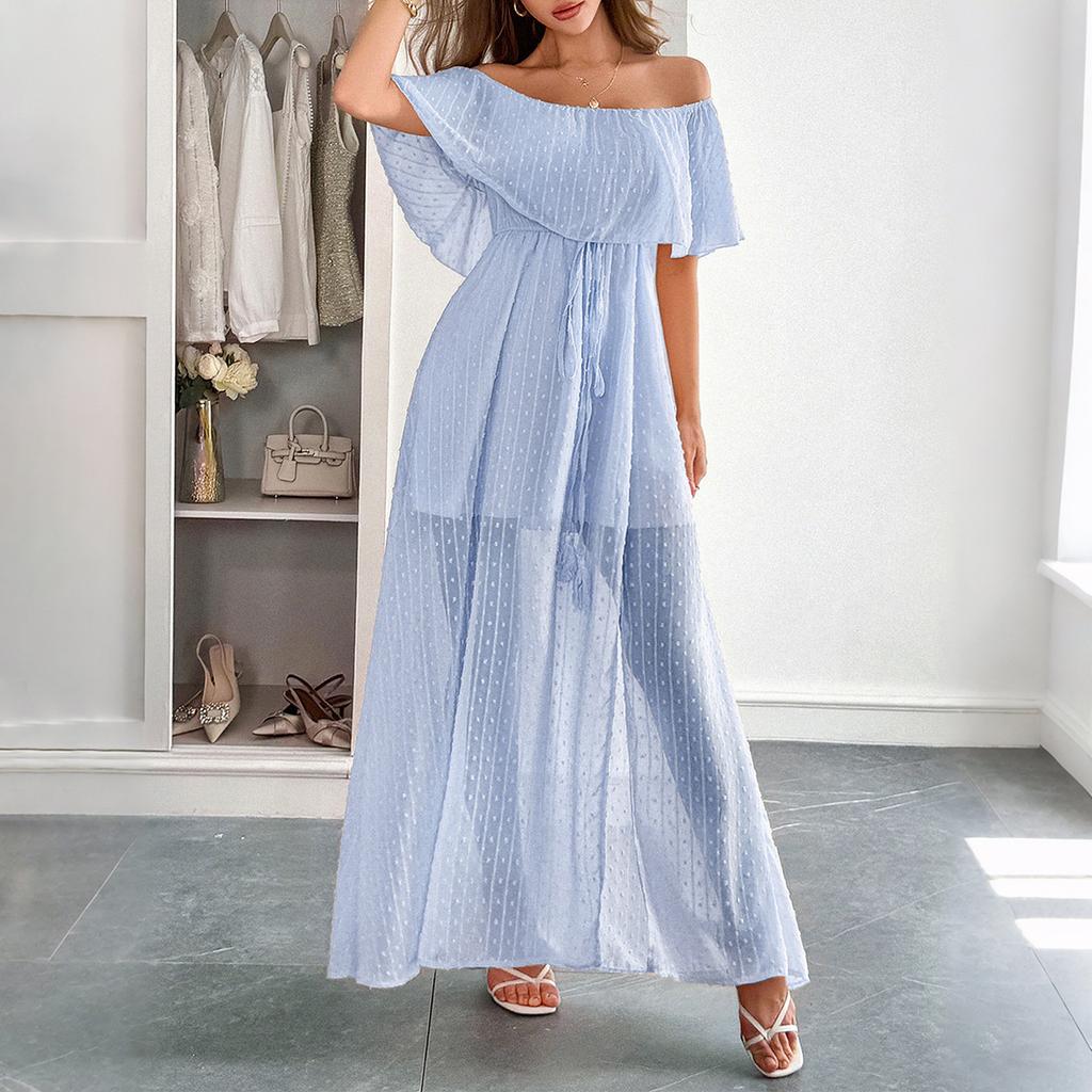 Elegant Temperament with A Bra Waist Short Sleeve Long Skirt Dress Women's Dress 2025