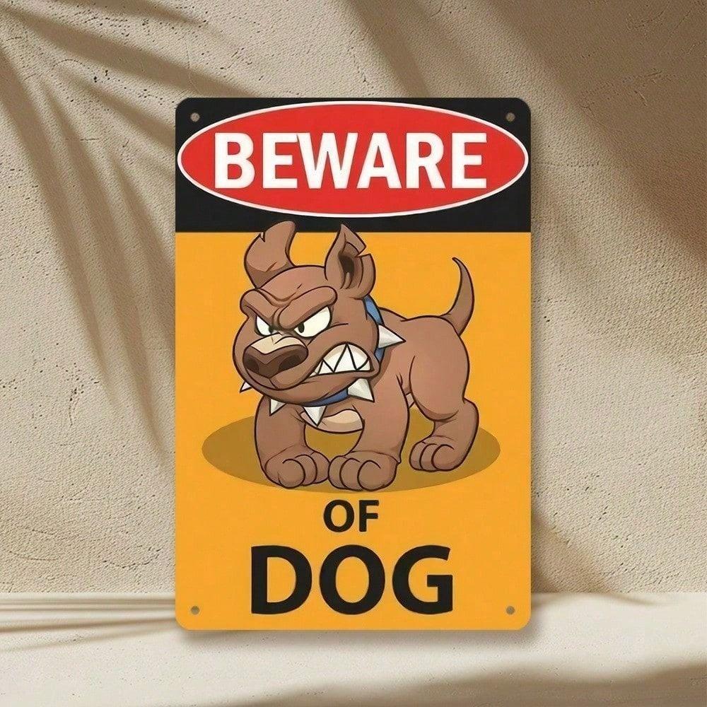 Metal Wall Art Sign Angry Dog Outdoor Fence Decor