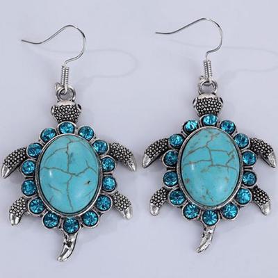 La retro tartaruga sveglia del strass ciondola i gioielli tibetani degli orecchini del gancio dell'orecchio