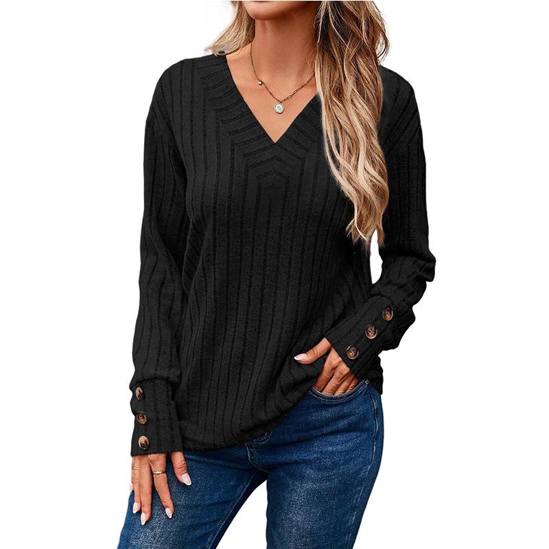 European-American Women's V-Neck Long Sleeve Button Shirt - New Fall/Winter 2025 Collection