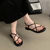Fashion Women's Summer New Flat Bottom Sandals Casual Clip Toe Strappy Soft Sole Roman Shoes Solid Color Cross Strap Beach Sandales