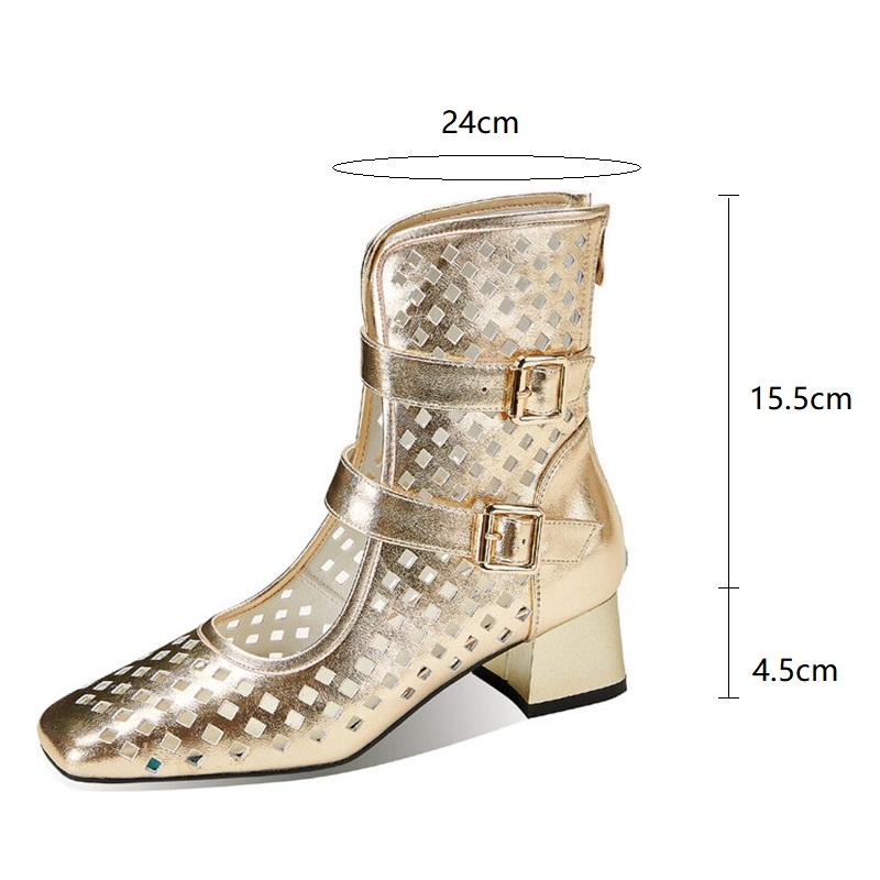 Fashion New Summer Sandals Square Toe Chunky Heels Fashion Hollow Out Sandals Shoes for Women Zapatos De Mujer Mesh Boots Sandals