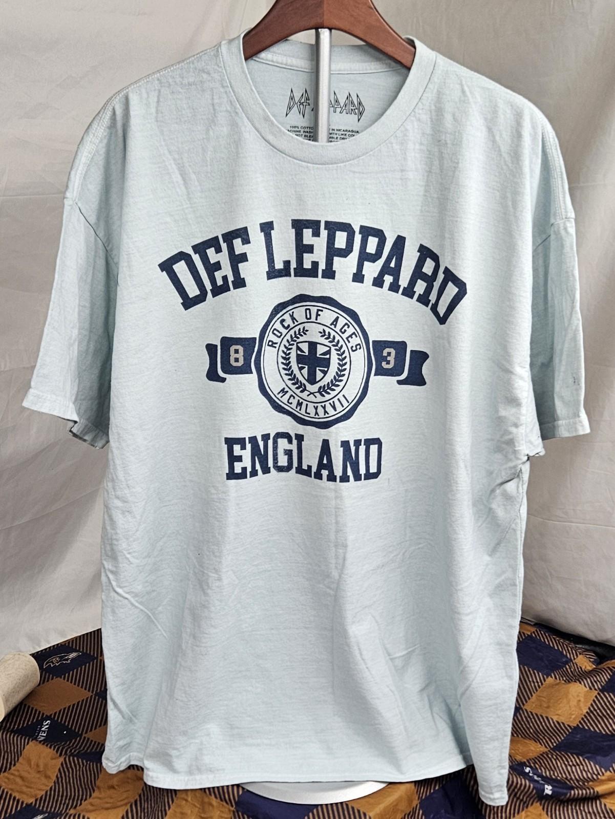 Mens Def Leppard England Rock of Ages Graphic Size XL Sky Blue Unisex T-Shirt XXL