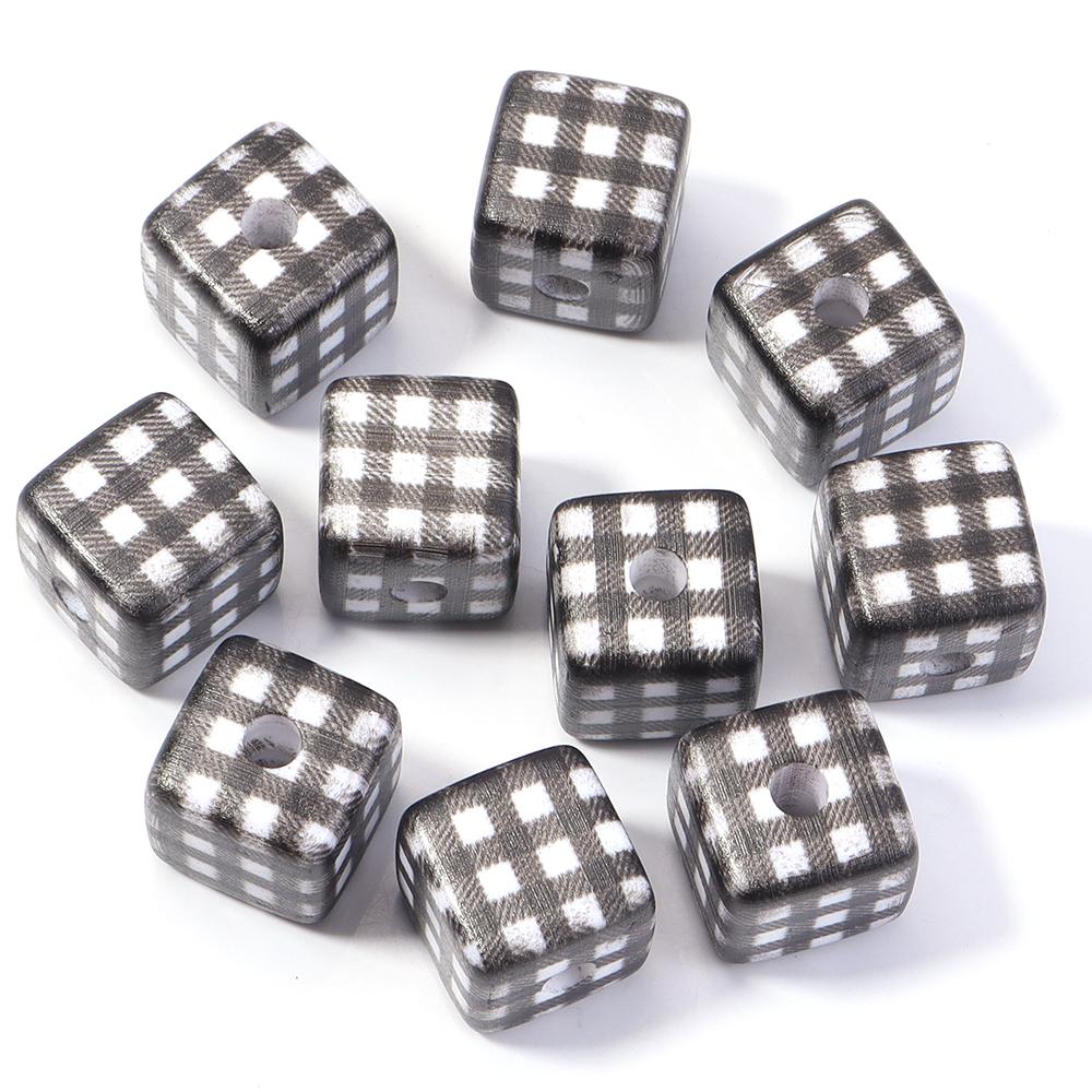 

10pcs/lot 14mm Colorful Square Acrylic Beads Checkerboard Big Hole Loose Spacer Cube Beads For DIY Phone Chain Bracelet Supplies чёрный