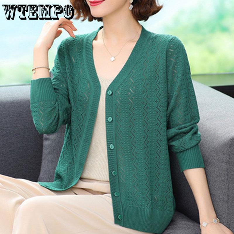 

Women s Knitted Cardigan Thin Loose Plus Size Air-conditioned Shirt with Hollowed Out Sun Protection Top for Women s Outdoor Wear 3XL зелений