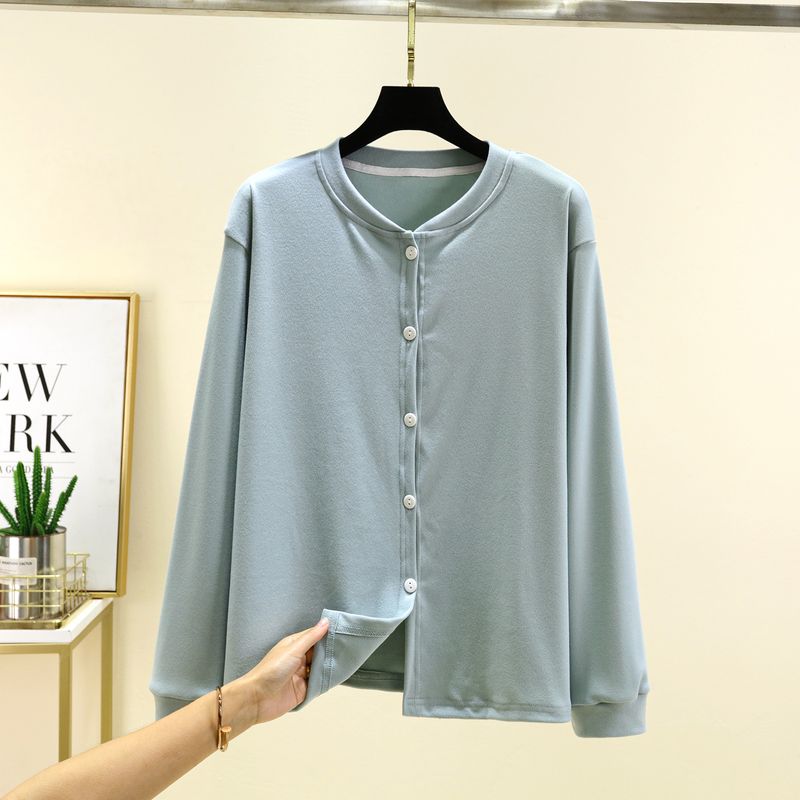 Loose Plus size Fleece-lined Cardigan Women Autumn and Winter Dralon Thickened Buckle Home Wear Outer Wear Plus size Heating Casual Outerwear