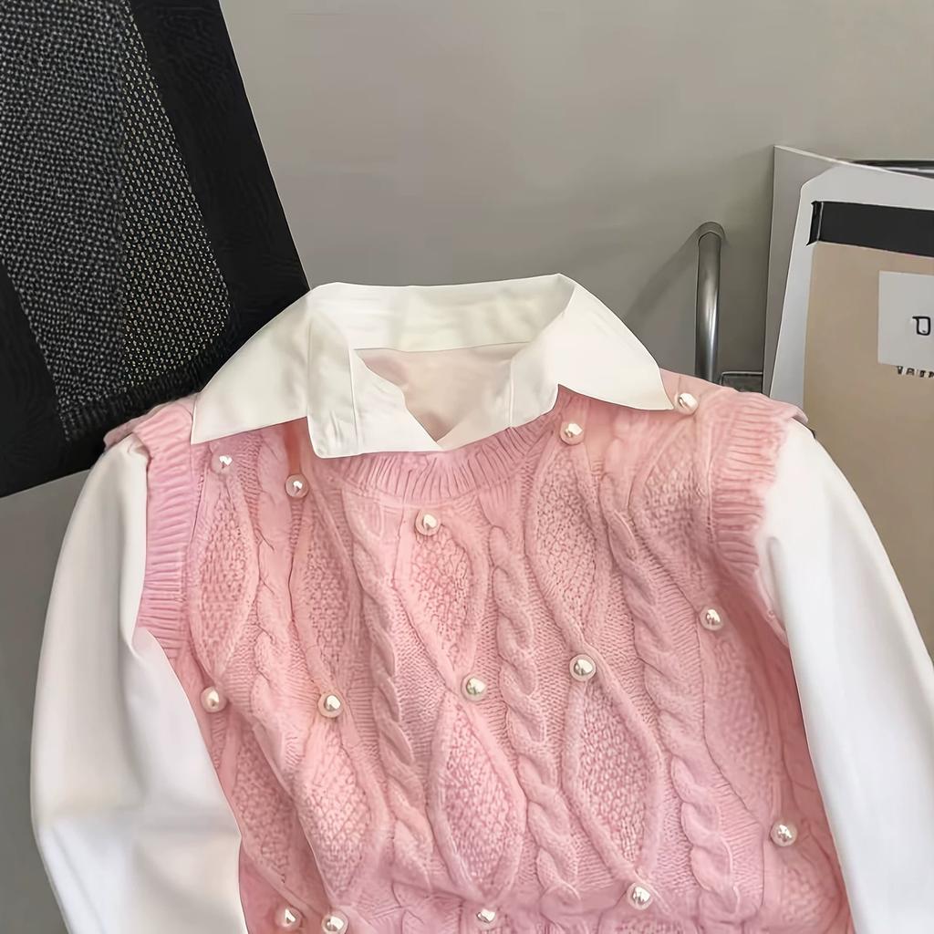 Pearl Knitted Vest Women's Sleeveless Sweater Vest Pullover Crew Neck Loose Versatile Top Platform Supply Chain
