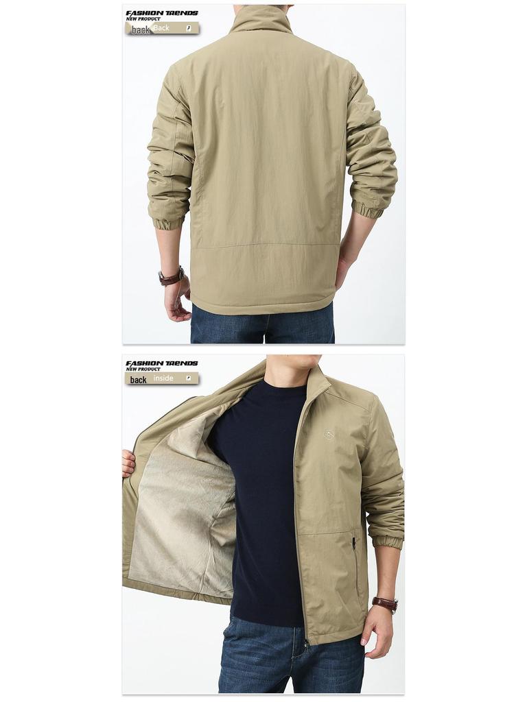 KPB Men's Plus Size Fleece-Lined Autumn Jacket with Stand-Up Collar