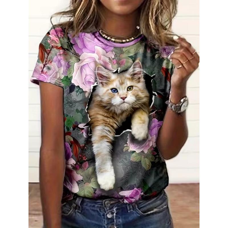 Women's T Shirt Animal Cat 3d Print Summer Tops Short Sleeve Tee Cute Girl Streetwear Female Oversized Clothing Pullover T-Shirts