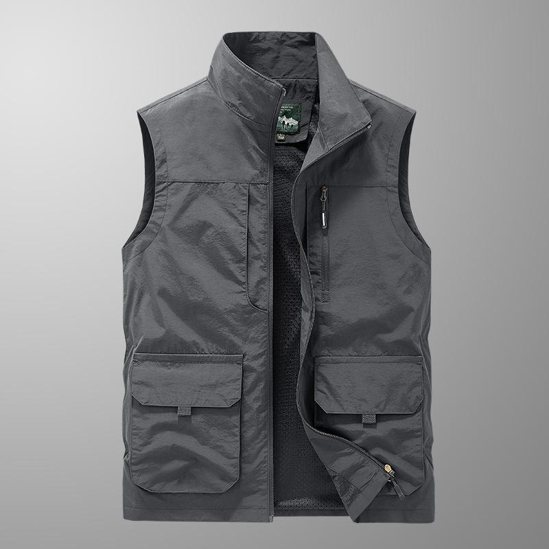 New Men's Vest Casual Outdoor Horse Clip Stand Collar Photography Fishing Vest Multiple Bags for Work Wear