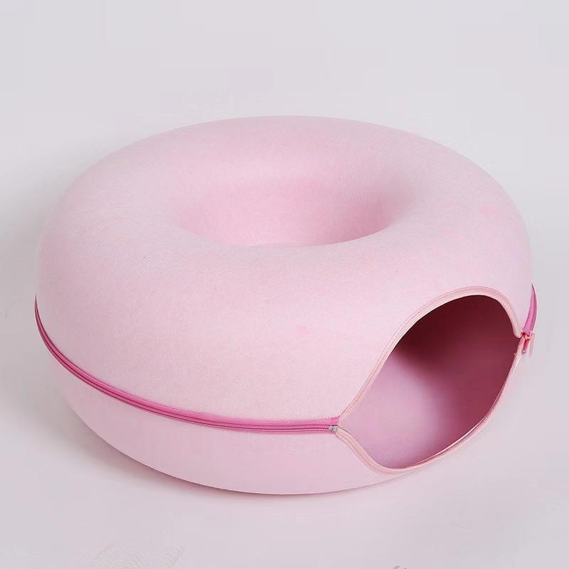1PC Felt Cat Bed Enclosed Cat Cave with Zipper, Foldable Indoor Cat House, Cozy Donut Shape Pet Bed for Small to Medium Cats