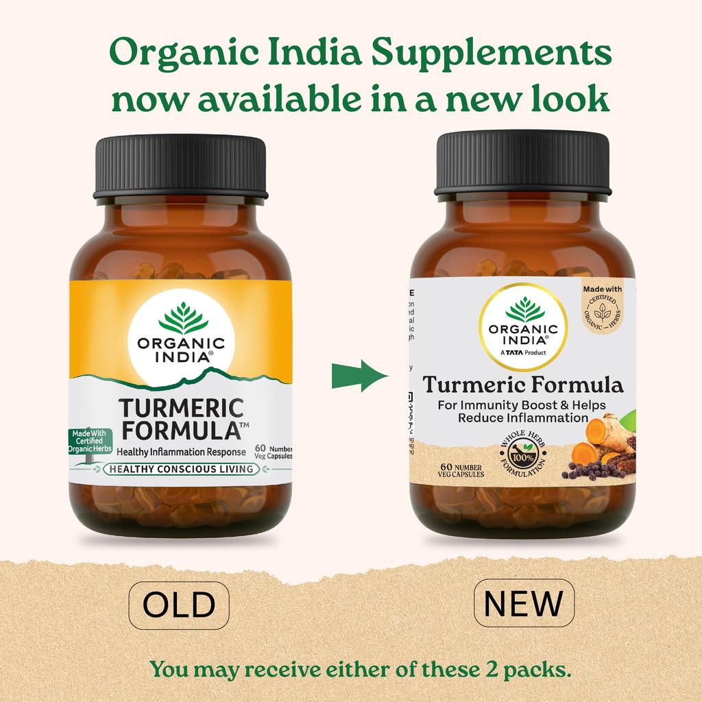 A TATA Product - Organic India Turmeric Formula - 60 Veg Capsules, Natural Anti-Inflammatory, Enhance Immunity, Liver Functions, Improves Metabol