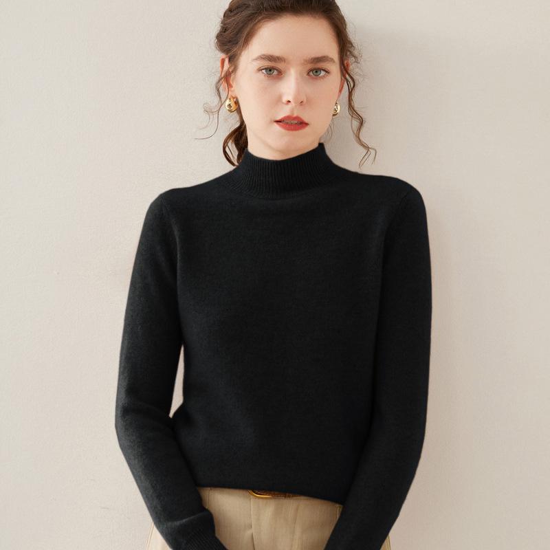 Women's Cashmere Knit Sweater - Soft, Warm, Long Sleeve Half-High Neck for Autumn & Winter