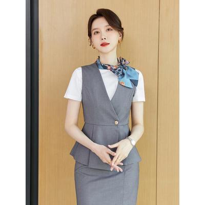 Women's Professional Summer Short Sleeve Uniform for Flight Attendants and Hotel Front Desk