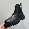 Herbst Winter High Top Herren Schwarze Stiefel Schnürung Runde Zehe Freizeit All-Match Herren Casual Lederschuhe Rutschfeste Trend Gummi
