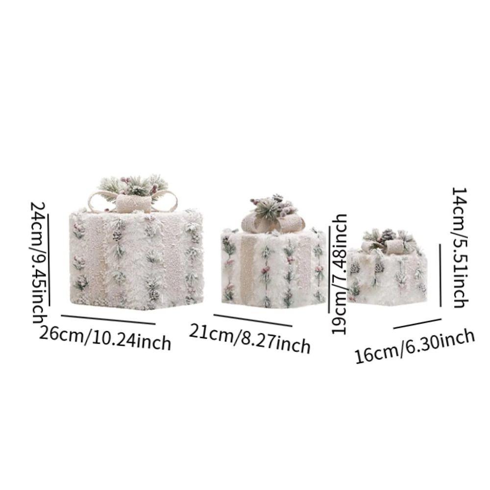 3pcs Plush Design Christmas Light Up Boxes Versatile Lighted Gift Boxes Outdoor Decor