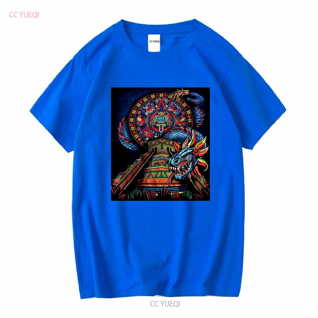 Unisexs Aztec Calendar Serpent T Shirt Vibrant Tribal Design Vintage Washed Fashion Stylish Breathable Versatile Soft Homme