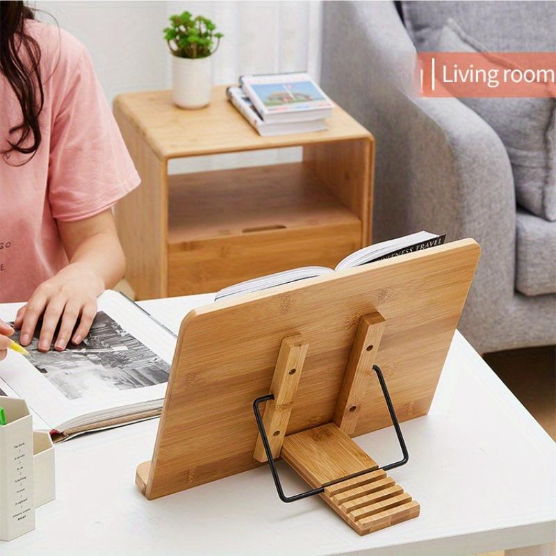 Book Stand for Reading Adjustable Book Holder with Elastic Page Clips Foldable Desktop Riser Stand Bamboo Reading Rack