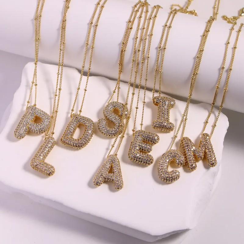 26-Letter Gold-Plated Zirconia Pendant Necklace
