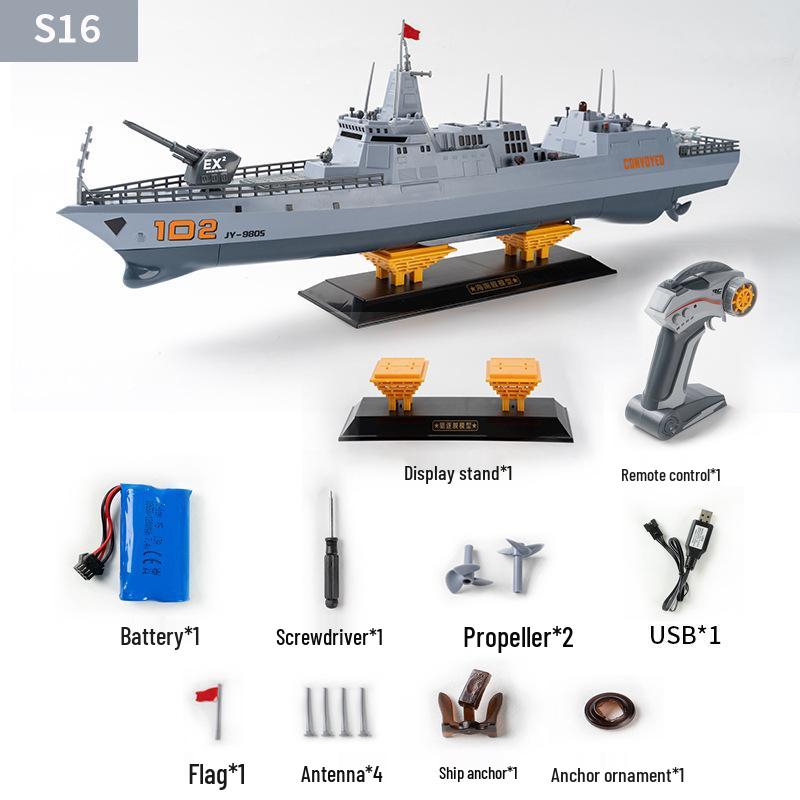 Remote Control Water-Spraying Destroyer Boat Toy with Real Water Cannon