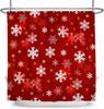 Red Snowflake Christmas Shower Curtain Set  with Hooks, Winter Xmas Theme Waterproof Bathroom Decor for Holiday