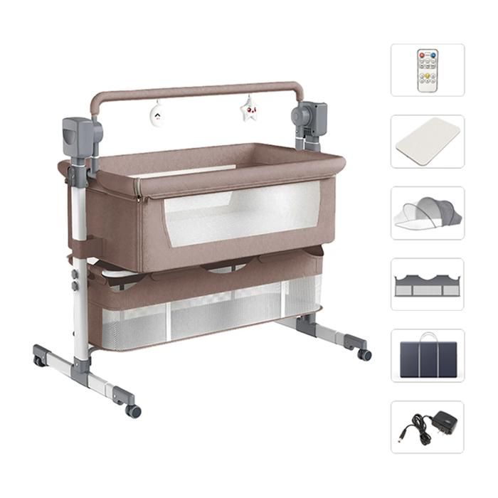 Magic ZC - Electric Cradle Baby Bed - Multifunctional Co-sleeper Bed, Bluetooth with Music, 5-Speed Swing - Khaki