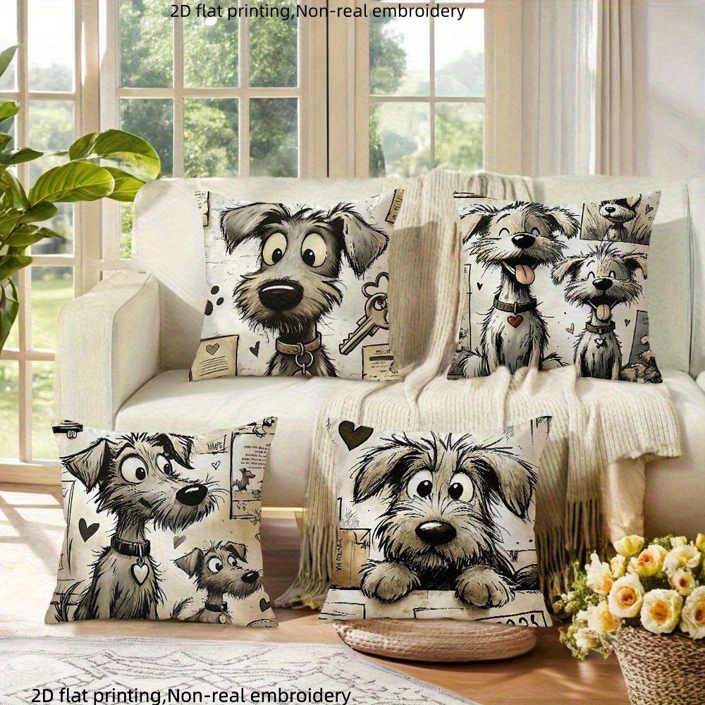 1/4pcs Cute Dog-Patterned Pillowcases with 2D Flat Printing Sofa Cushion Cover Home Bedroom Room Decoration