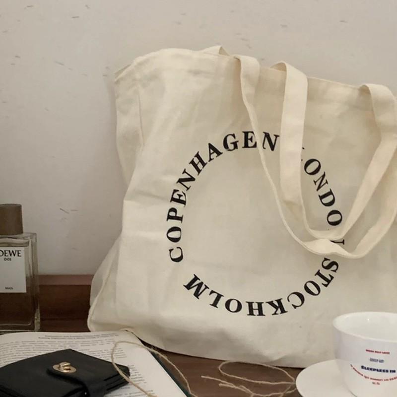 Korean Style Ins Canvas Bag With Same English Letters Large Capacity Tote Single-shoulder Handbag Women's