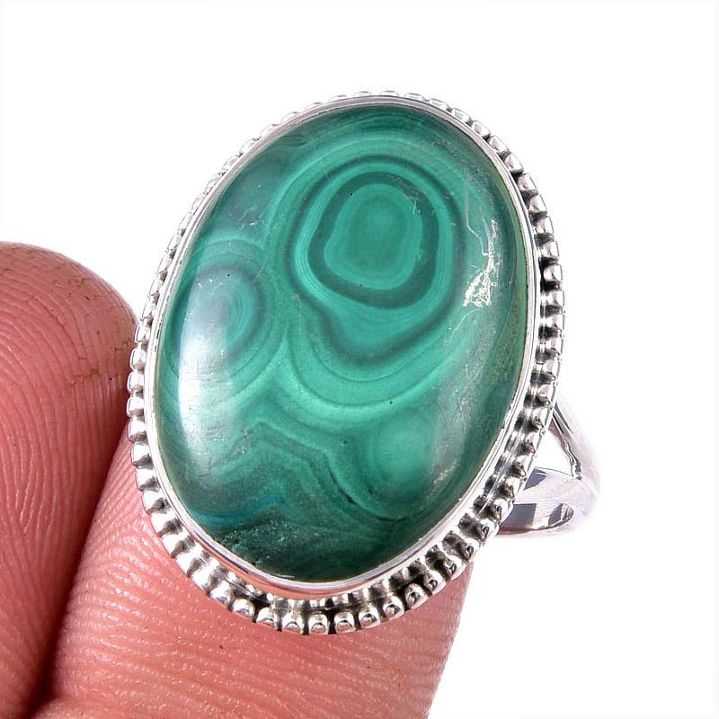 

Natural Malachite Gemstone 925 Solid Sterling Silver Jewelry Ring Size 10 I4U85