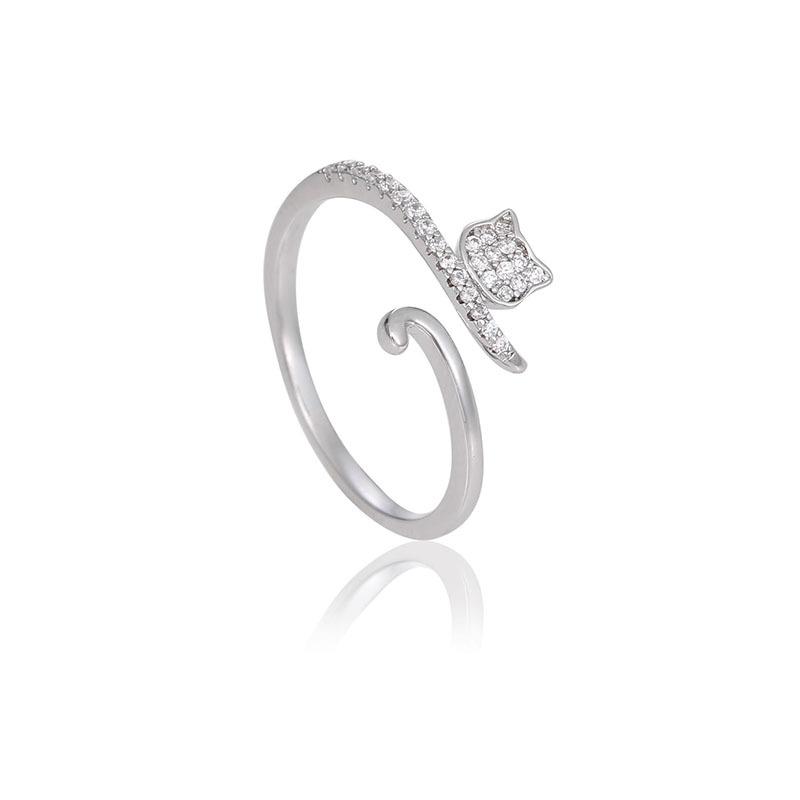 

Модное кольцо «Китти» для женщин Премиальная медная конструкция Форма животного/знака зодиака Вставка из мерцающего циркона Регулируемое