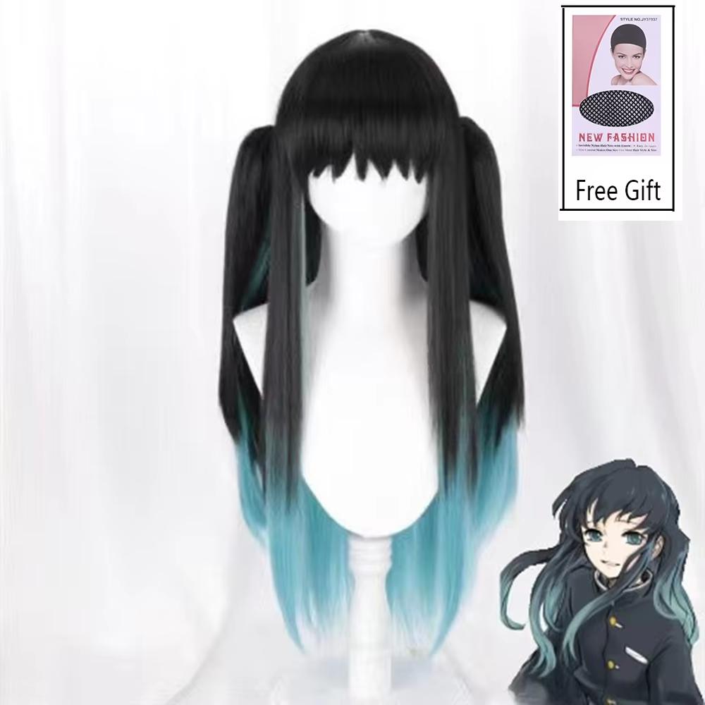 Anime Demon Slayer Kanroji Mitsuri Kimetsu No Yaiba Donne Cosplay Parrucca Verde Rosa Capelli Colorati Trecce Parrucche per Capelli Parrucca Sintetica