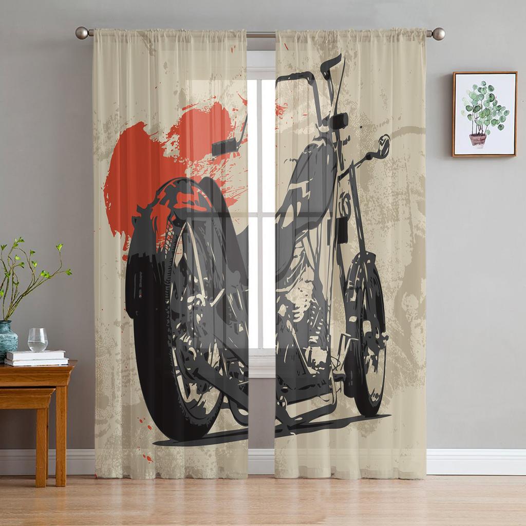 Motorcycle Highway Retro Style Chiffon Sheer Curtains for Living Room Bedroom Home Decoration Window Voiles Tulle Curtain