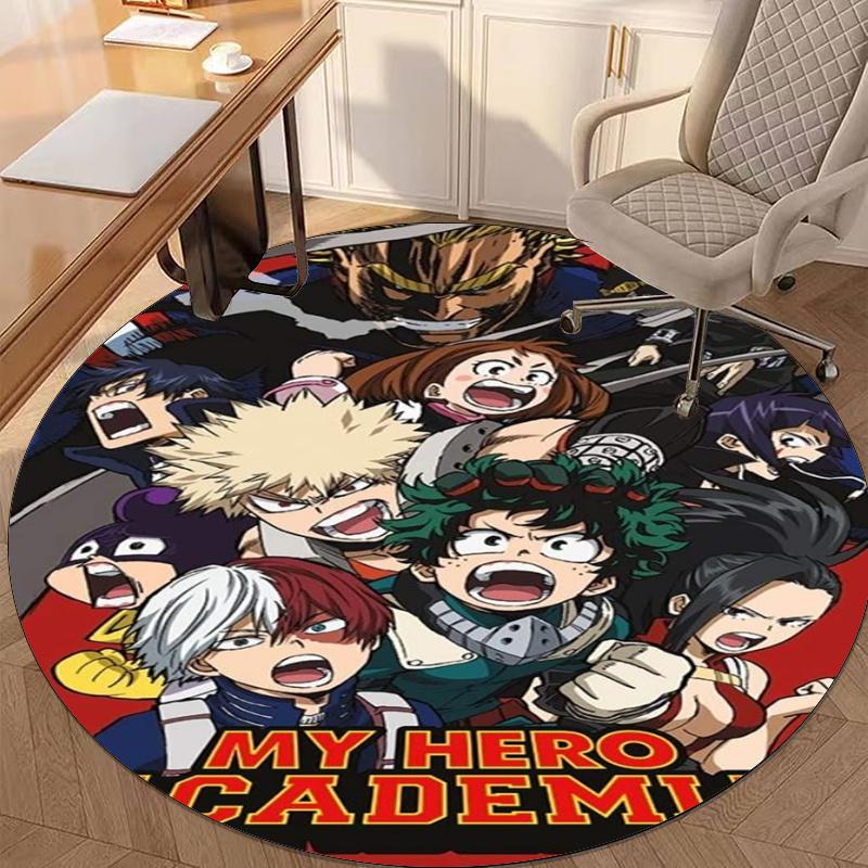 My Hero Academia Bedruckter Runder Teppich Teppich Stuhlteppich Bereichsteppich Eingang Fußmatten, für Bürostuhl Wohnzimmer Schlafzimmer Küchenraum.