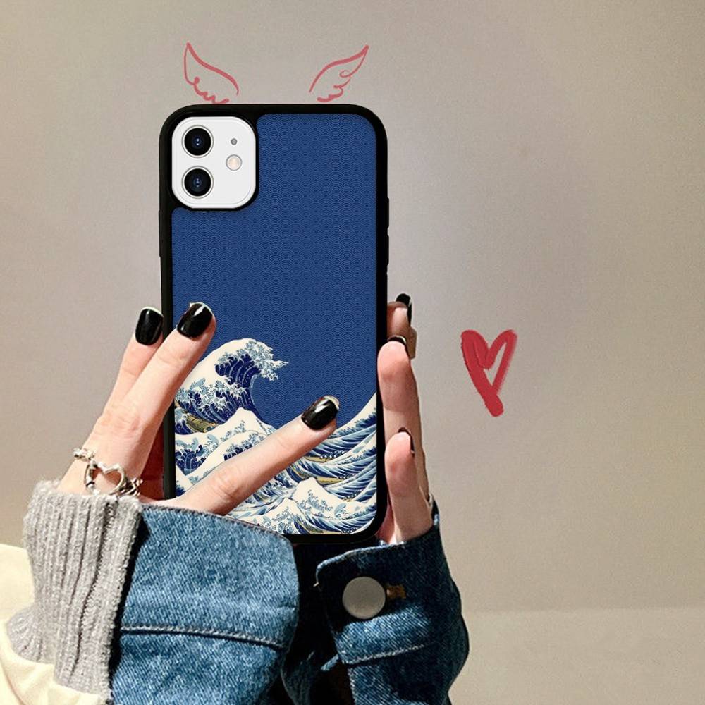 Japanese Waves PC+TPU Phone Case For IPhone 11 12 13 14 15 16 17 Plus Pro Max Cover